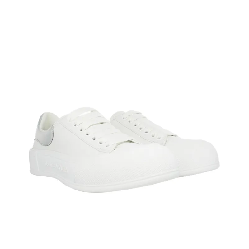 Alexander McQueen Deck Lace Up Plimsoll Sneakers 'White Silver'-2