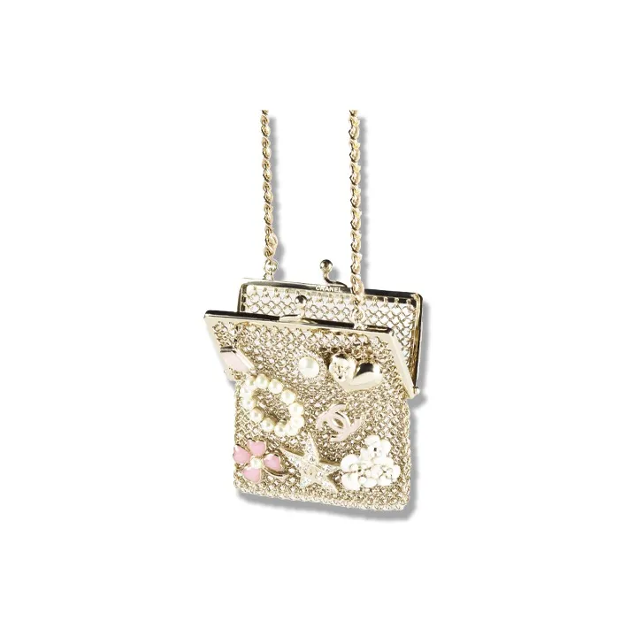 CHANEL 22A Early Autumn Metal Chain Bag Crossbody Bag Women's Gold & White & Red & Pink-1