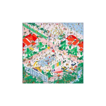 HERMES Silk Scarves Women's Rose Pink/Green/Rogue Red
