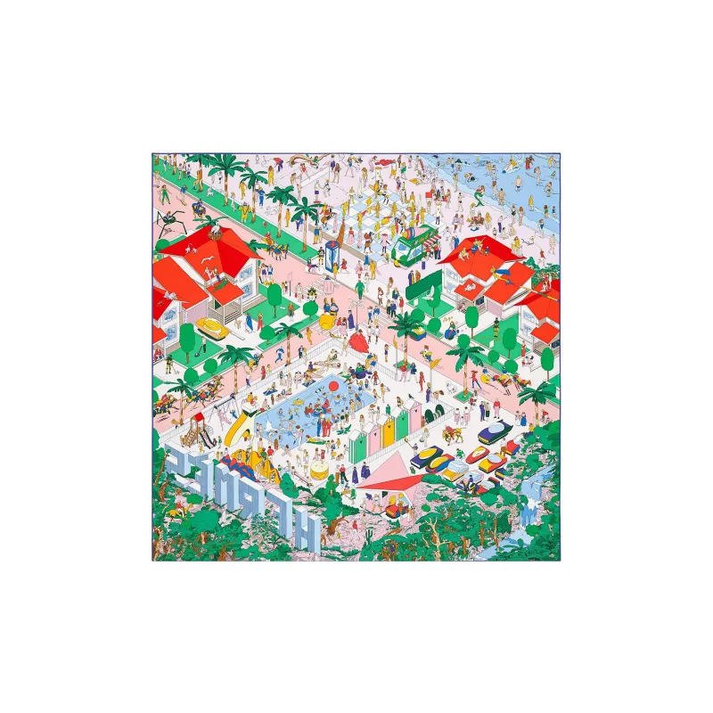 HERMES Silk Scarves Women's Rose Pink/Green/Rogue Red-0