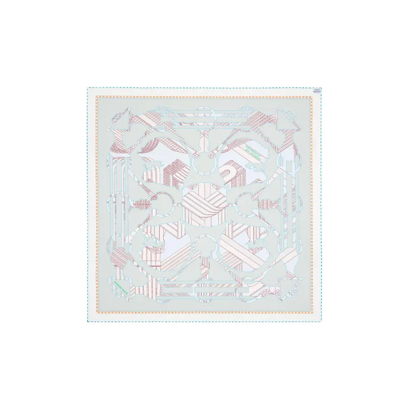 HERMES Curved Saddle Strap And Tatars Double Sided Square Scarf Light Blue/White-1