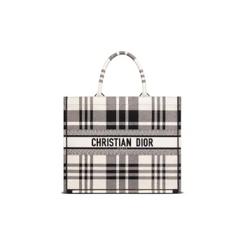 DIOR BookTote Embroidery Tote Bag Shopping Bag Handbag Large Size Women's Black/White
