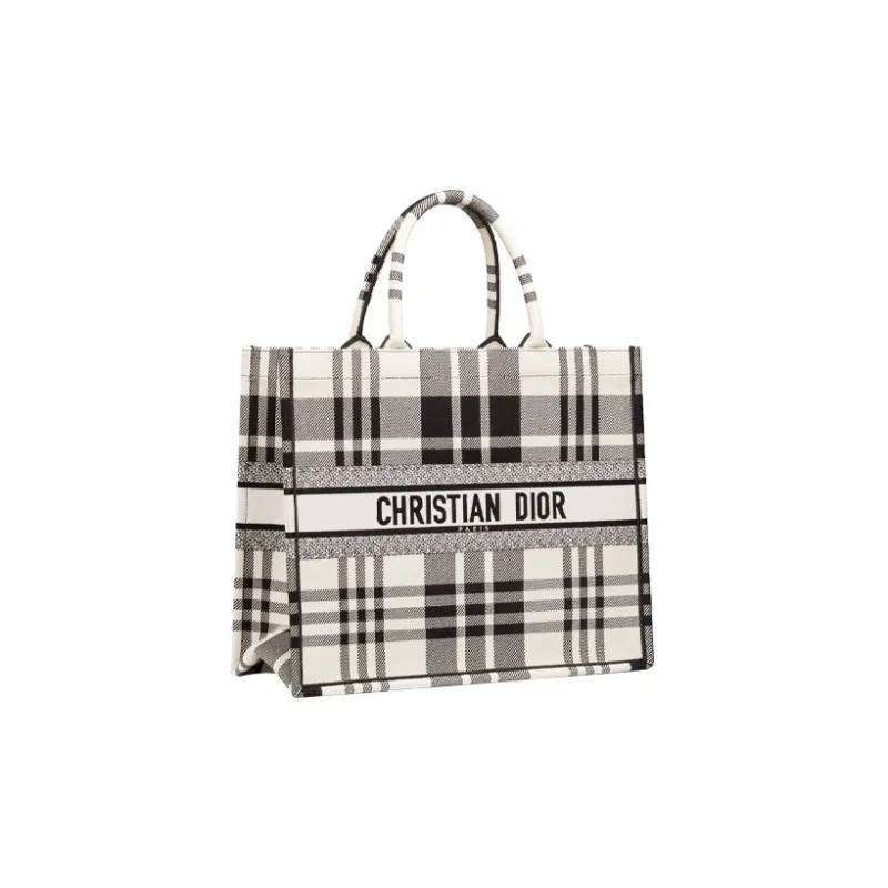 DIOR BookTote Embroidery Tote Bag Shopping Bag Handbag Large Size Women's Black/White-1