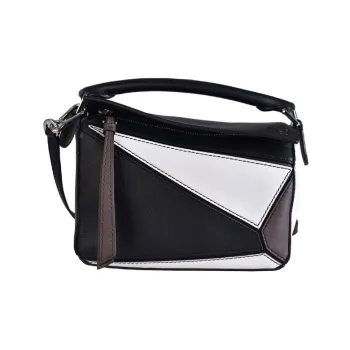 LOEWE Puzzle Cow Leather Puzzle Bag Geometric Bag Portable Crossbody Bag Shoulder Bag Mini Women's Black Tan Multicolor