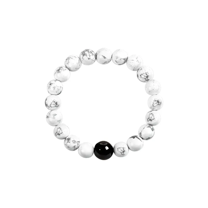 SIMPLE JOYS Silver Sheen Obsidian White Turquoise Couple Beaded Bracelet Unisex 1 Pair, Stretch-15