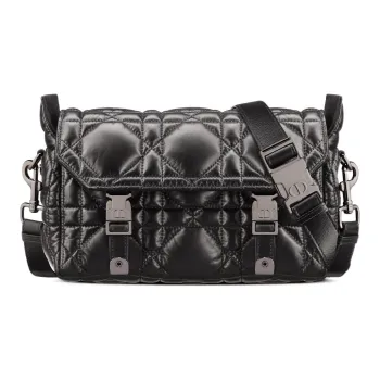 DIOR DiorCamp Cow Leather Messenger Bag Shoulder Bag Crossbody Bag Small Size Women's Black Silver