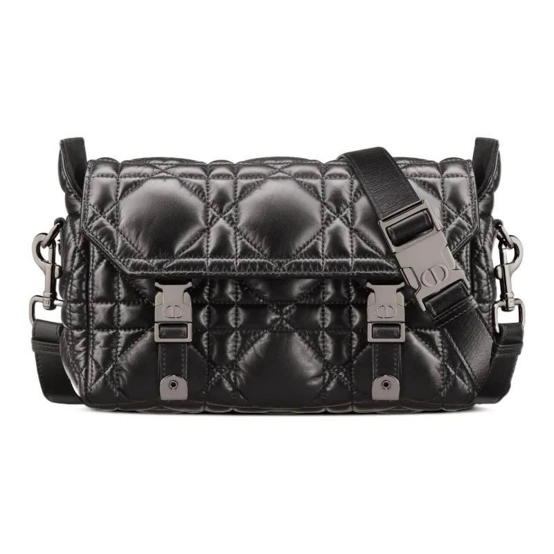 DIOR DiorCamp Cow Leather Messenger Bag Shoulder Bag Crossbody Bag Small Size Women's Black Silver-0