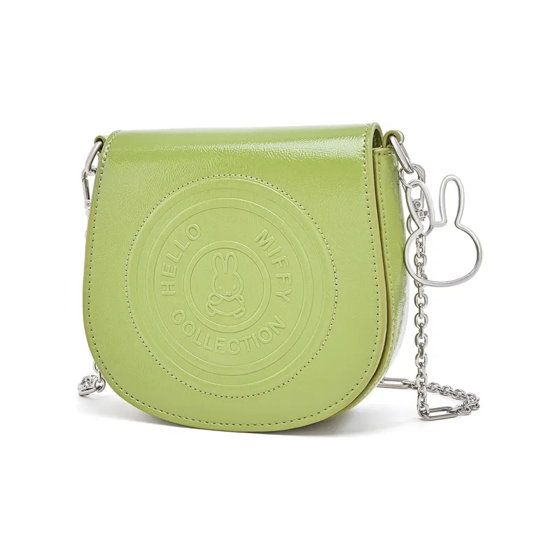 Miffy PU Chain Bag Versatile Saddle Bag Shoulder Bag Crossbody Bag Regular Women's Green/White-1