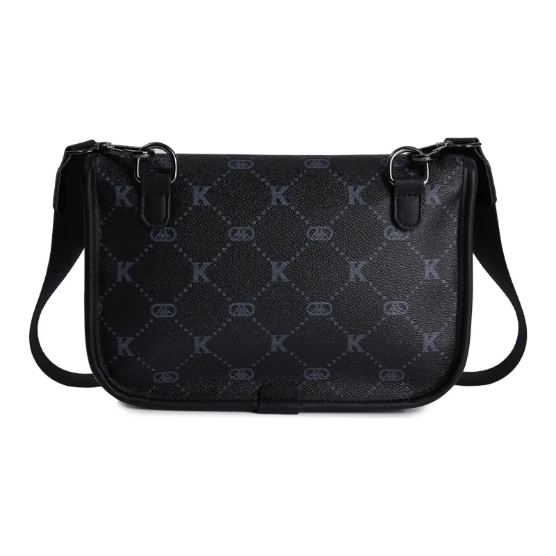 Kappa Matte Leather Messenger Bag, Crossbody Bag, Shoulder Bag Unisex Black-2