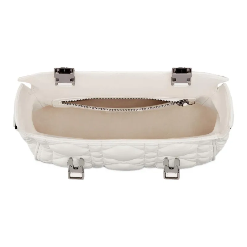 DIOR DiorCamp Wicker Pattern Cow Leather Messenger Bag Shoulder Bag Crossbody Bag Small Size Women's Milk White-4