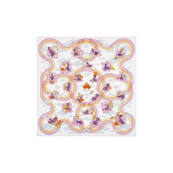 HERMES Silk Scarves Women's White/Purple/Orange
