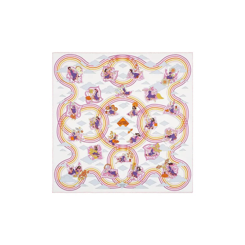 HERMES Silk Scarves Women's White/Purple/Orange-0