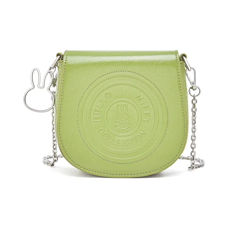 Miffy PU Chain Bag Versatile Saddle Bag Shoulder Bag Crossbody Bag Regular Women's Green/White-0