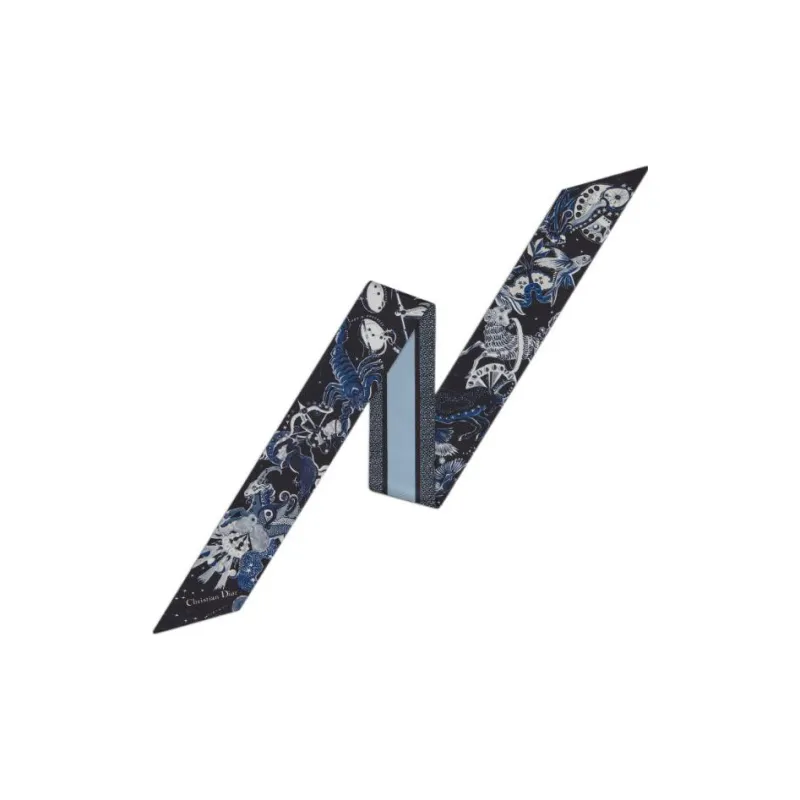 DIOR Silk Scarves Women's Black And Blue-0