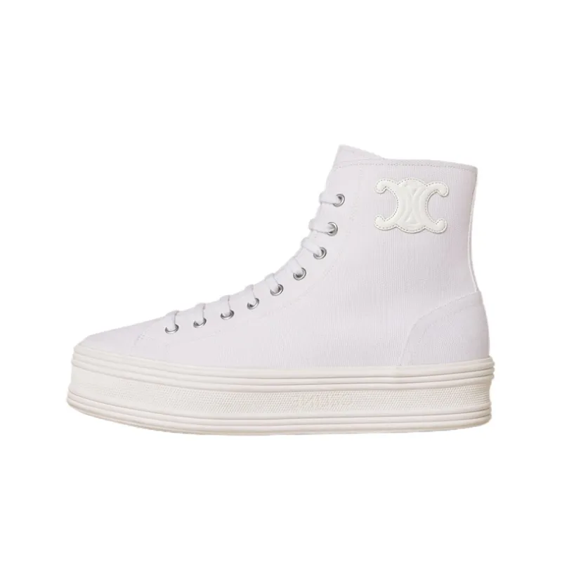 CELINE Canvas Shoes Women's High Top White-0