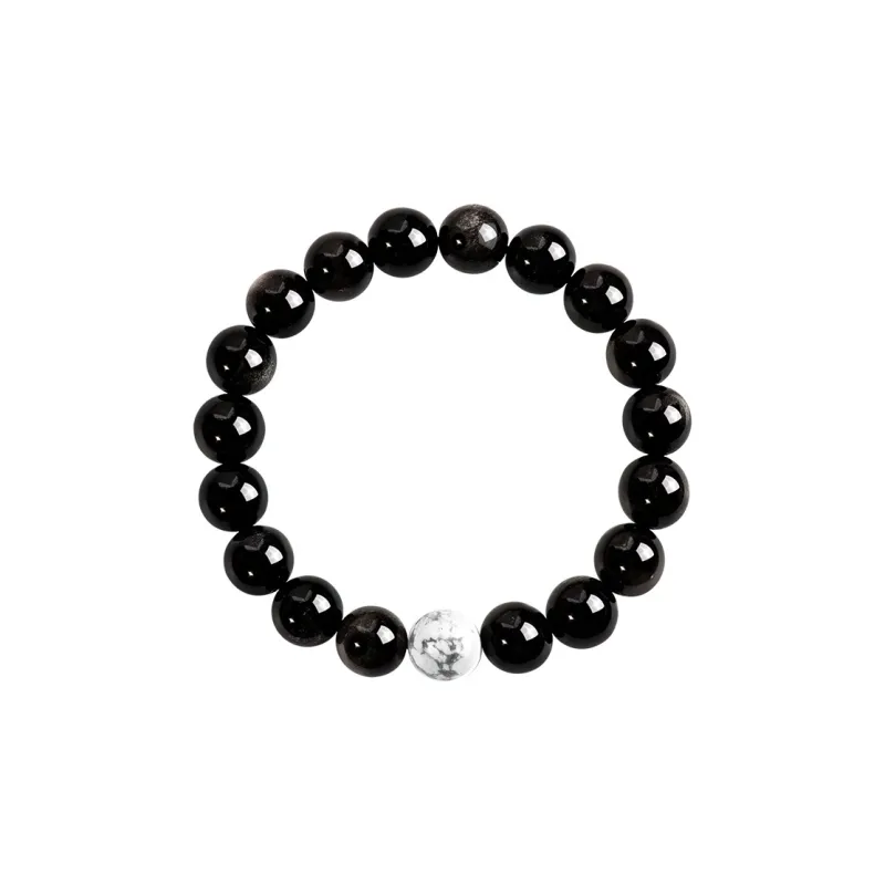 SIMPLE JOYS Silver Sheen Obsidian White Turquoise Couple Beaded Bracelet Unisex 1 Pair, Stretch-9