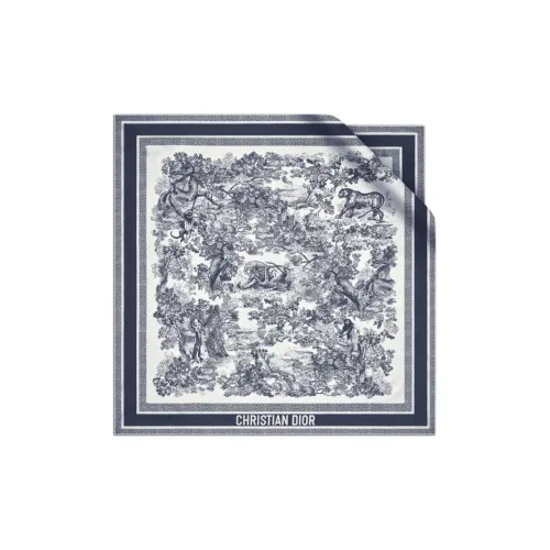 DIOR Silk Scarves Women's Ivory And Marine Blue