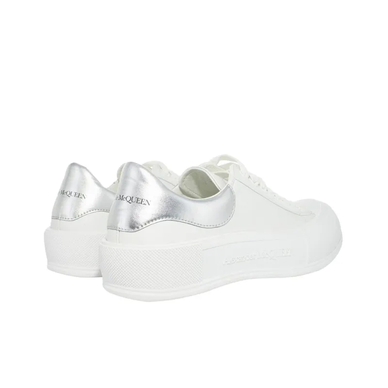 Alexander McQueen Deck Lace Up Plimsoll Sneakers 'White Silver'-3