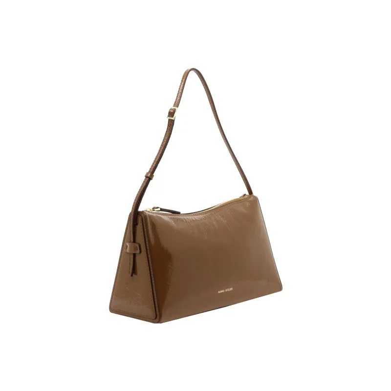 Manu Atelier Lacquered Finish Leather Shoulder Bag Women's Brown-1