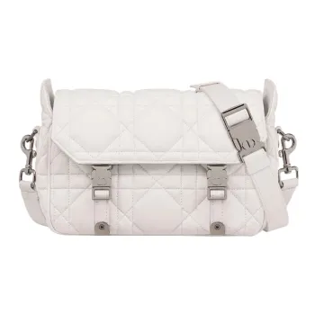 DIOR DiorCamp Wicker Pattern Cow Leather Messenger Bag Shoulder Bag Crossbody Bag Small Size Women's Milk White
