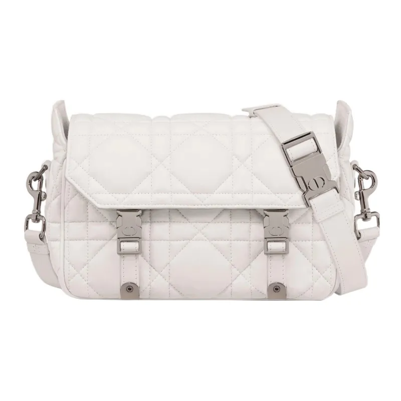 DIOR DiorCamp Wicker Pattern Cow Leather Messenger Bag Shoulder Bag Crossbody Bag Small Size Women's Milk White-0