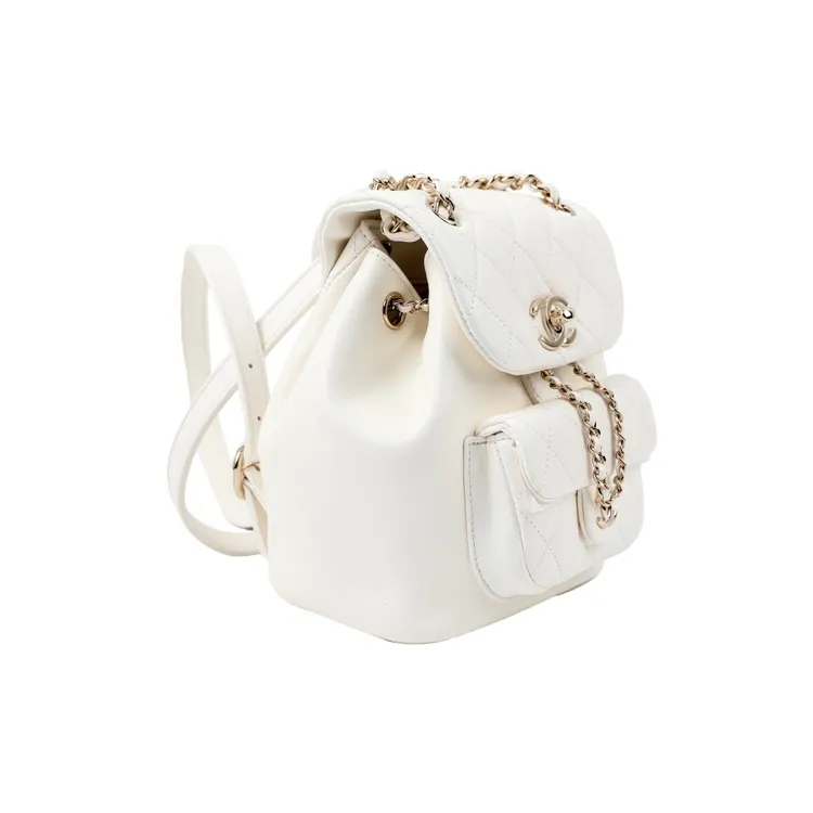 CHANEL 22A Early Fall Duma Sheepskin Backpack Women's White-1