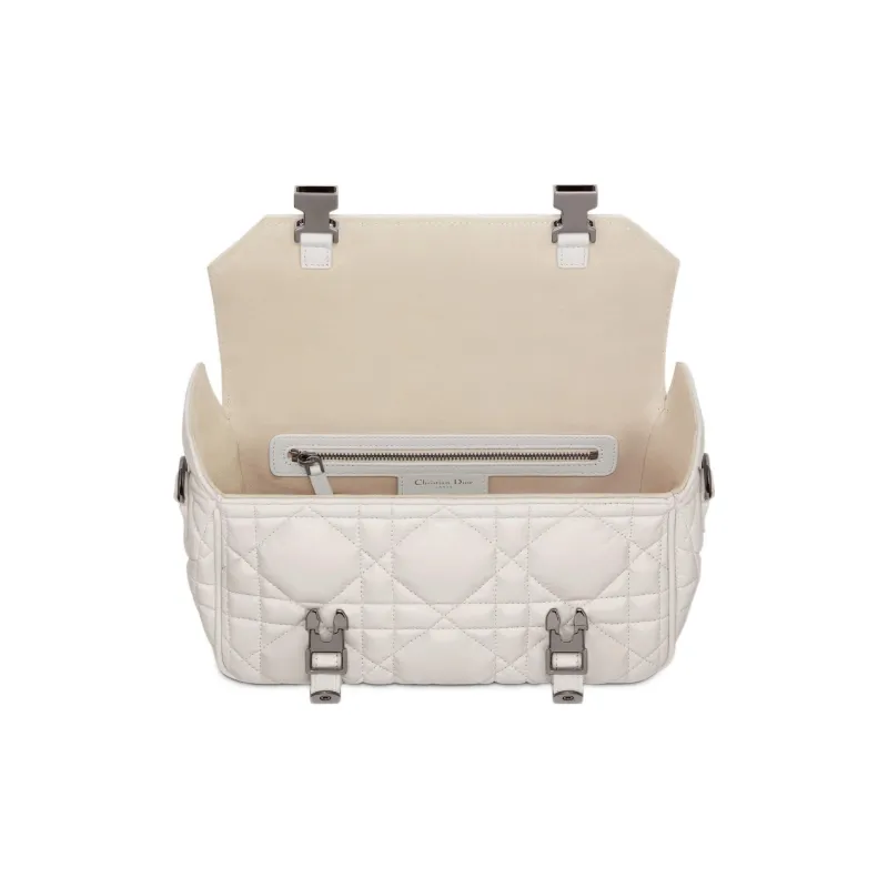 DIOR DiorCamp Wicker Pattern Cow Leather Messenger Bag Shoulder Bag Crossbody Bag Small Size Women's Milk White-3