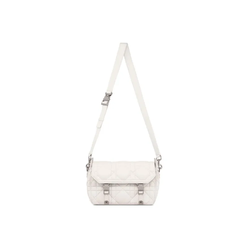 DIOR DiorCamp Wicker Pattern Cow Leather Messenger Bag Shoulder Bag Crossbody Bag Small Size Women's Milk White-5