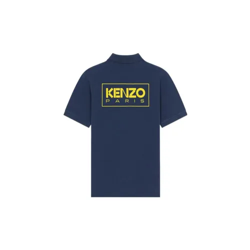 KENZO Letter Logo Polo Shirts Men Dark Blue