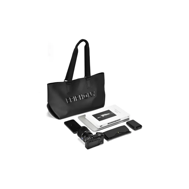 EPIPHQNY Nylon Fabric Tote Bag Shopping Bag Shoulder Bag Unisex Black-3
