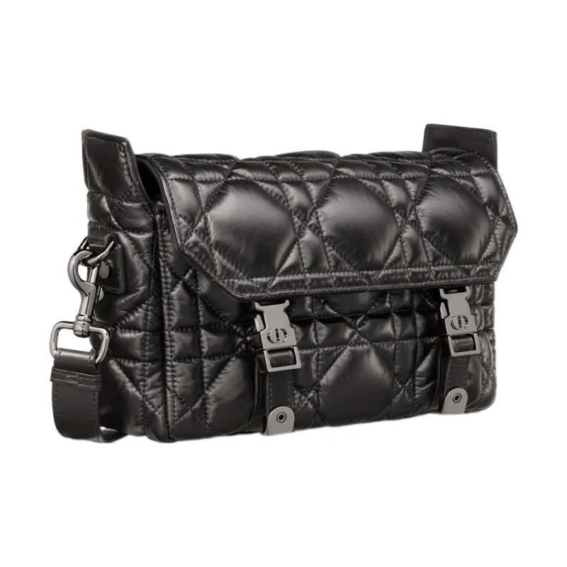DIOR DiorCamp Cow Leather Messenger Bag Shoulder Bag Crossbody Bag Small Size Women's Black Silver-2