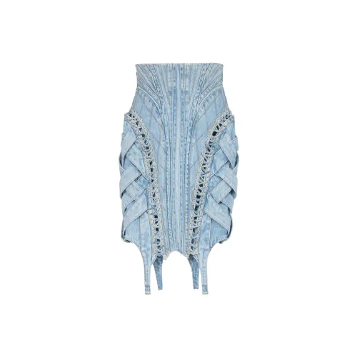 BALMAIN Denim Short Skirts Women's Blue