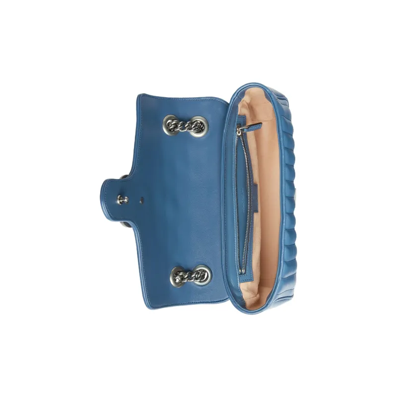 GUCCI GG Marmont Leather Shoulder Bags Handbags Small Size Women's Blue-5