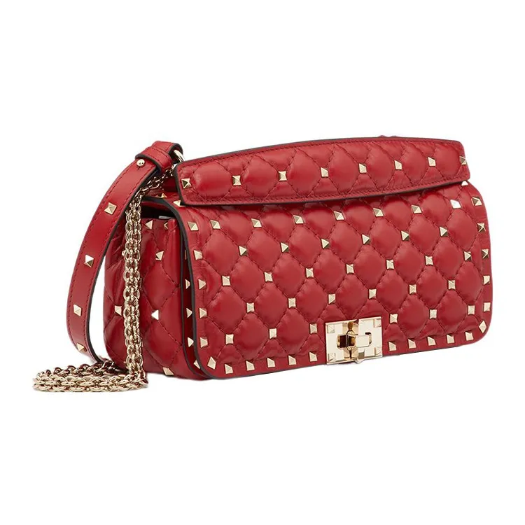Valentino ROCKSTUD SPIKE Cow Leather Shoulder Bag Women's Red-2