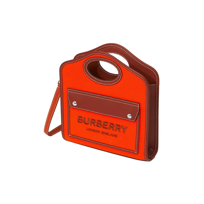 Burberry Leather Trim Tote Bag Shopping Bag Handbag Mini Women's Orange/Tan-2