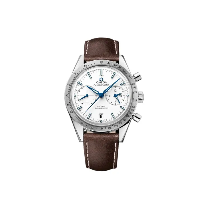 OMEGA Automatic Mechanical Movement Unisex Watch 41.5mm White Dial Titanium Watch Case Cowhide Strap-0