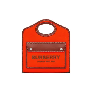 Burberry Leather Trim Tote Bag Shopping Bag Handbag Mini Women's Orange/Tan