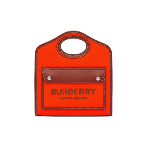 Burberry Leather Trim Tote Bag Shopping Bag Handbag Mini Women's Orange/Tan
