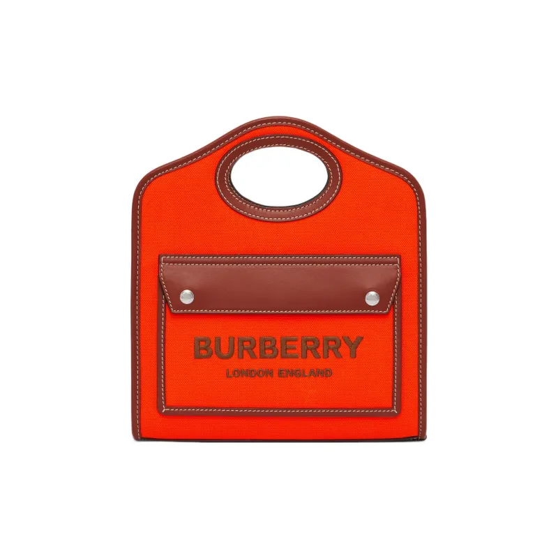 Burberry Leather Trim Tote Bag Shopping Bag Handbag Mini Women's Orange/Tan-0