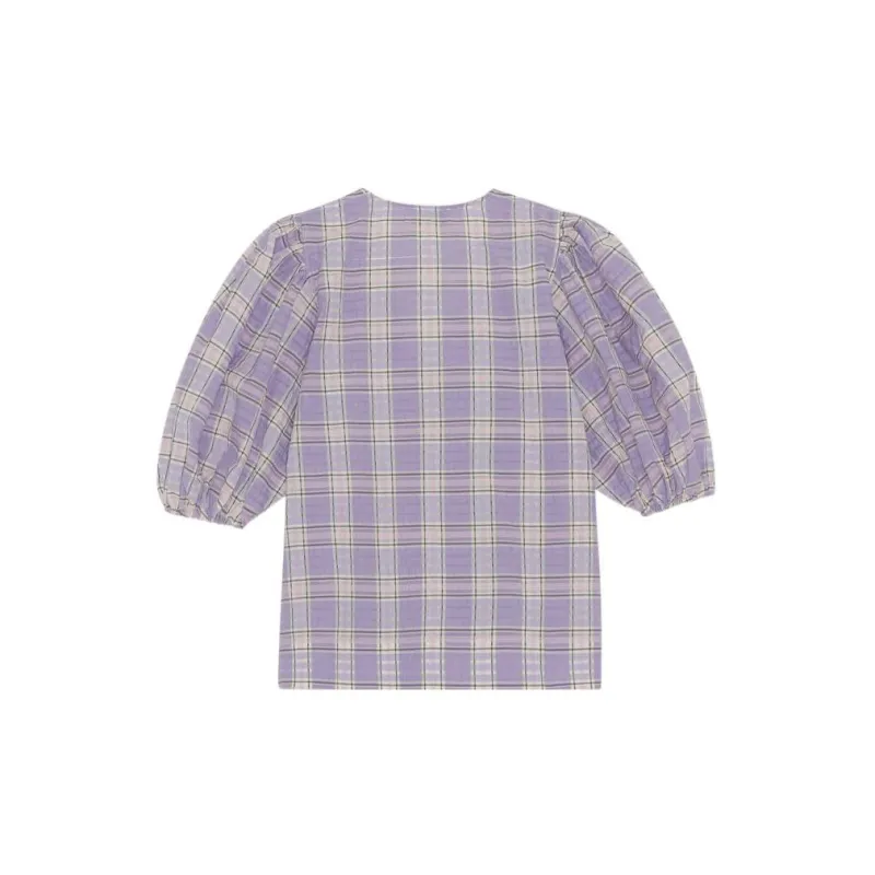 GANNI Check patterned Puff Sleeve Blouse-1