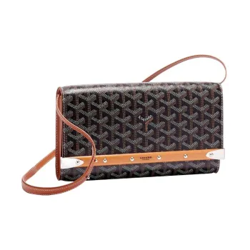 GOYARD MONTE-CARLO Canvas With Leather Clutches Crossbody Bags Small Size Women's Black/Brown