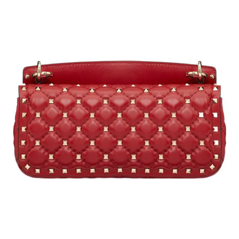 Valentino ROCKSTUD SPIKE Cow Leather Shoulder Bag Women's Red-1