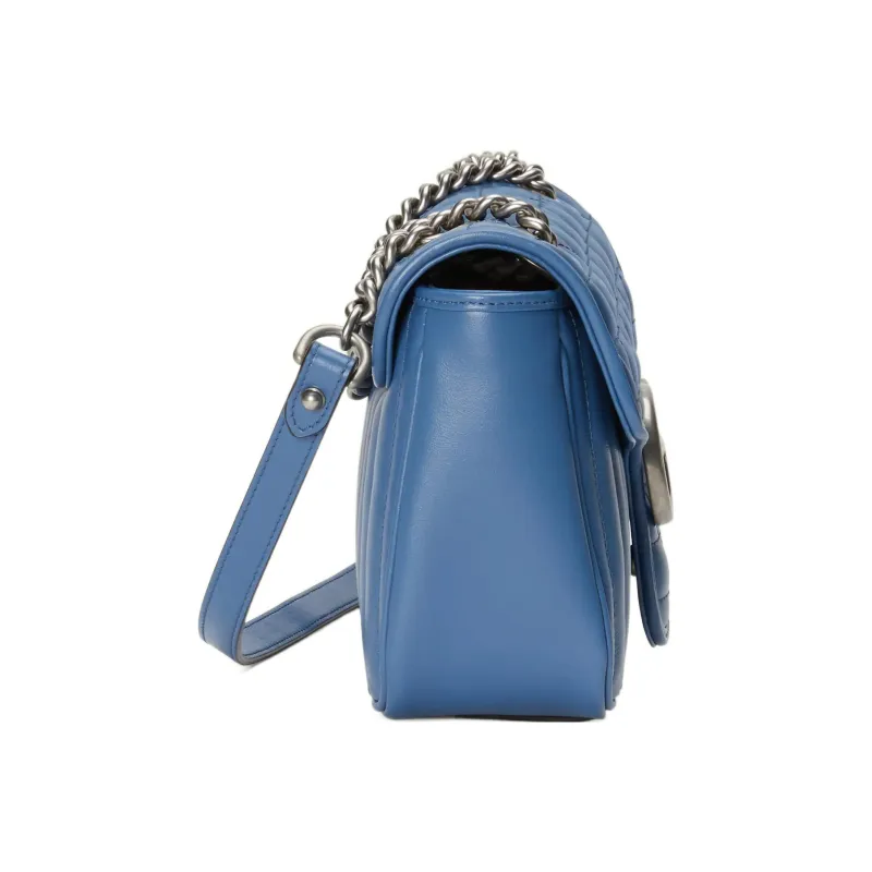 GUCCI GG Marmont Leather Shoulder Bags Handbags Small Size Women's Blue-3