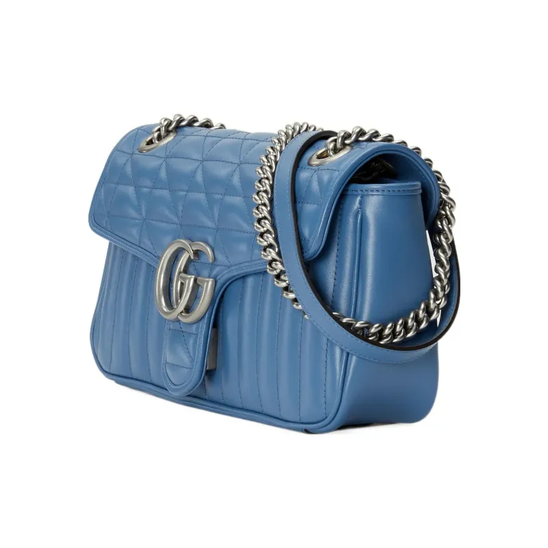 GUCCI GG Marmont Leather Shoulder Bags Handbags Small Size Women's Blue-1