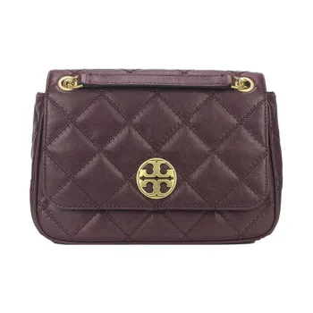 TORY BURCH Caviar Leather Messenger Bag, Shoulder Bag Women's Burgundy