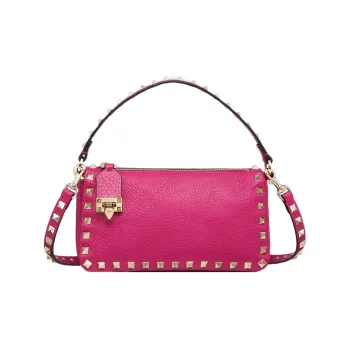 Valentino Rockstud Grained Calfskin Baguette Bag Shoulder Bags Handbags Small Size Women's Fuchsia