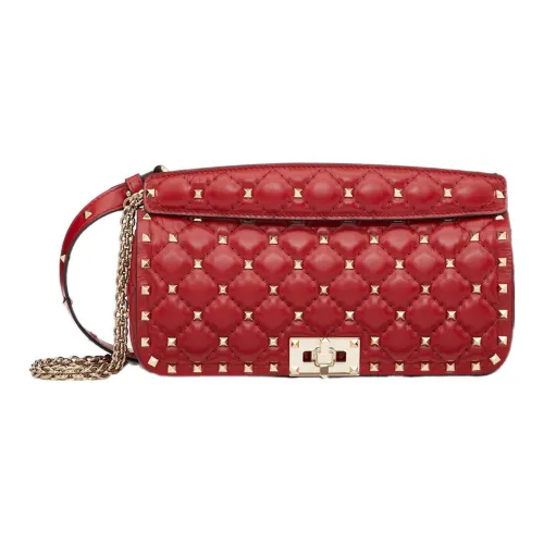 Valentino ROCKSTUD SPIKE Cow Leather Shoulder Bag Women's Red