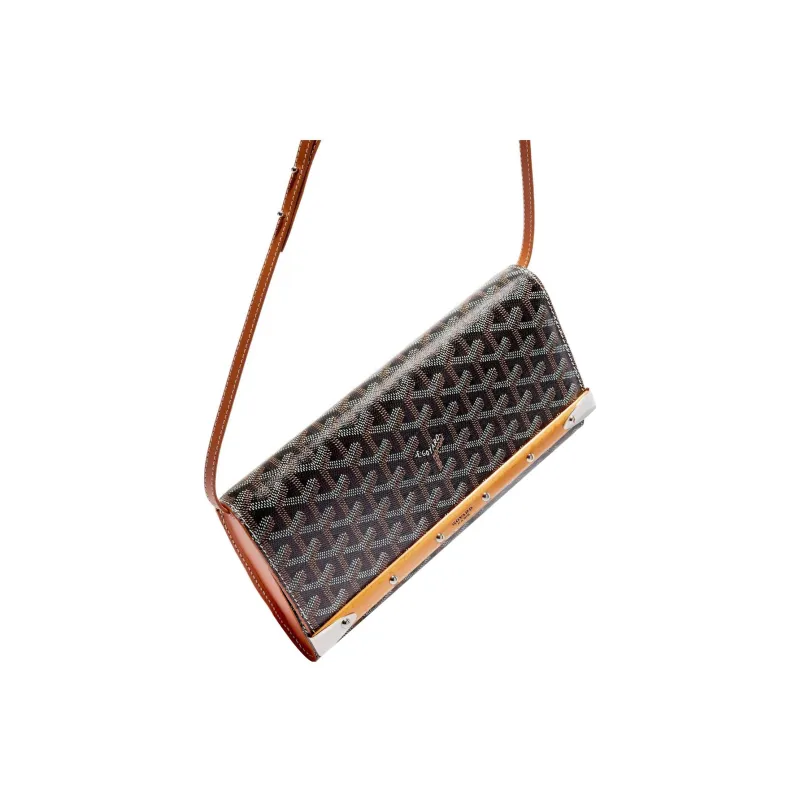 GOYARD MONTE-CARLO Canvas With Leather Clutches Crossbody Bags Small Size Women's Black/Brown-4