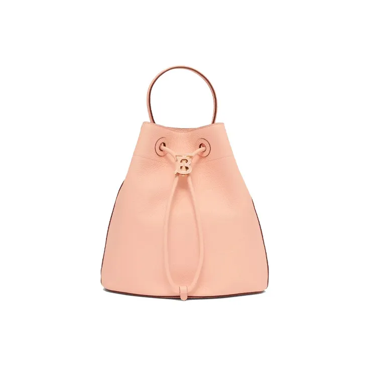 Burberry Calfskin Bucket Bag Portable Crossbody Bag Shoulder Bag Small Size Women's Candy Color/Peach Pink-0