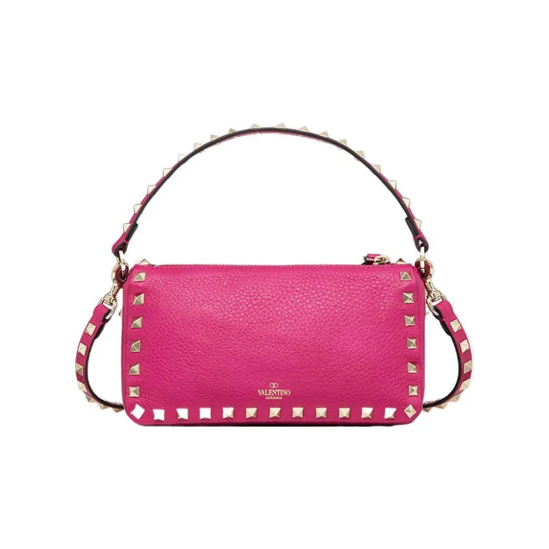 Valentino Rockstud Grained Calfskin Baguette Bag Shoulder Bags Handbags Small Size Women's Fuchsia-2
